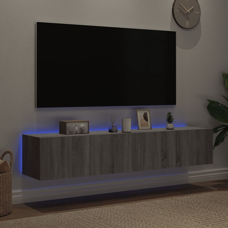 Ścienne szafki TV z LED, 2 szt., szary dąb sonoma, 80x35x31 cm