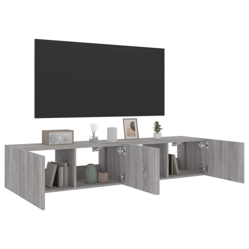 Ścienne szafki TV z LED, 2 szt., szary dąb sonoma, 80x35x31 cm