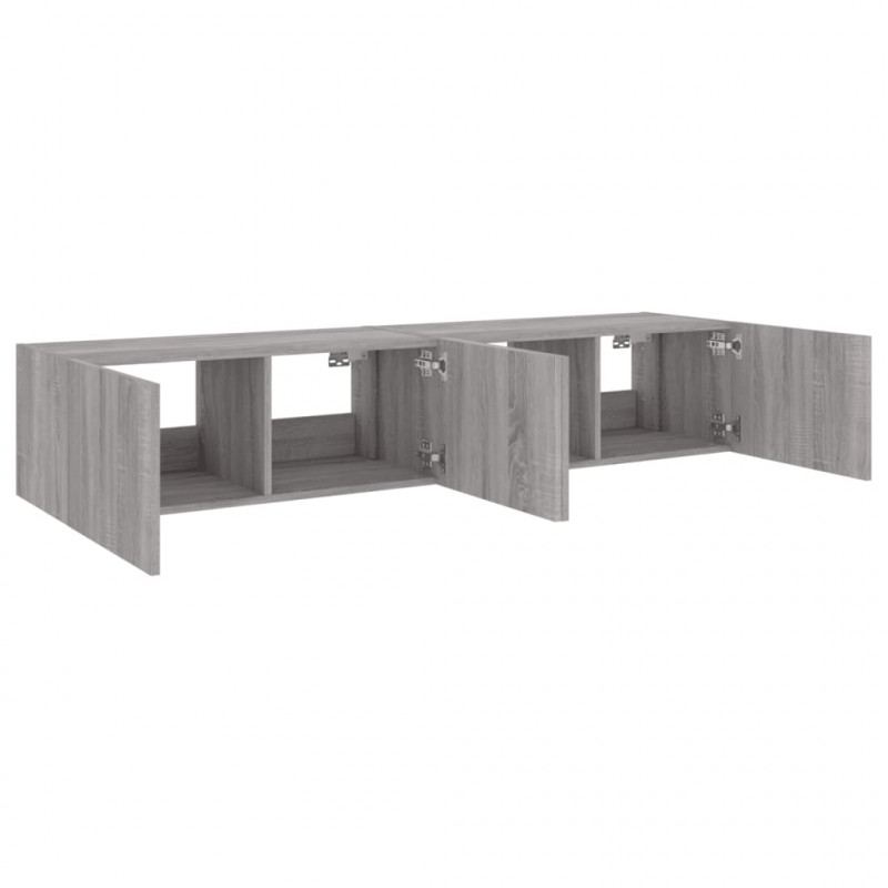 Ścienne szafki TV z LED, 2 szt., szary dąb sonoma, 80x35x31 cm