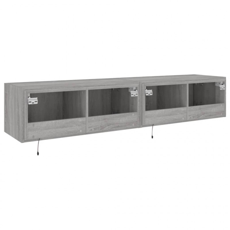 Ścienne szafki TV z LED, 2 szt., szary dąb sonoma, 80x35x31 cm