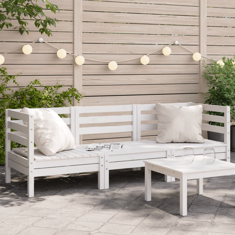 Ogrodowa sofa 3-osobowa, biała, lite drewno sosnowe