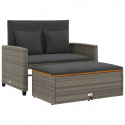 Sofa ogrodowa z poduszkami, 2-os., szara, rattan PE i akacja