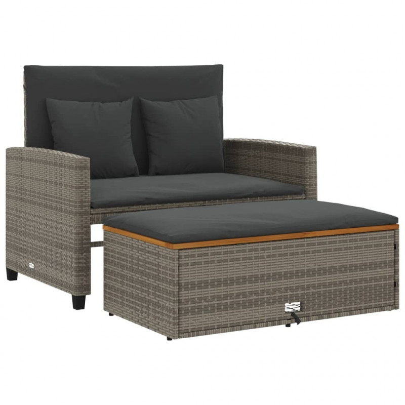 Sofa ogrodowa z poduszkami, 2-os., szara, rattan PE i akacja