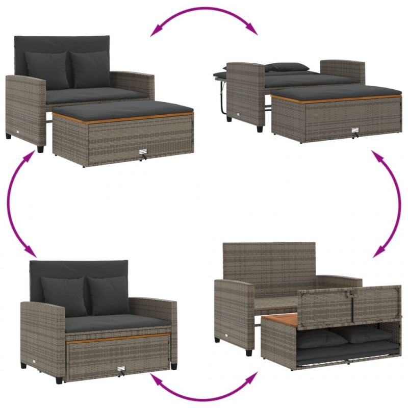 Sofa ogrodowa z poduszkami, 2-os., szara, rattan PE i akacja