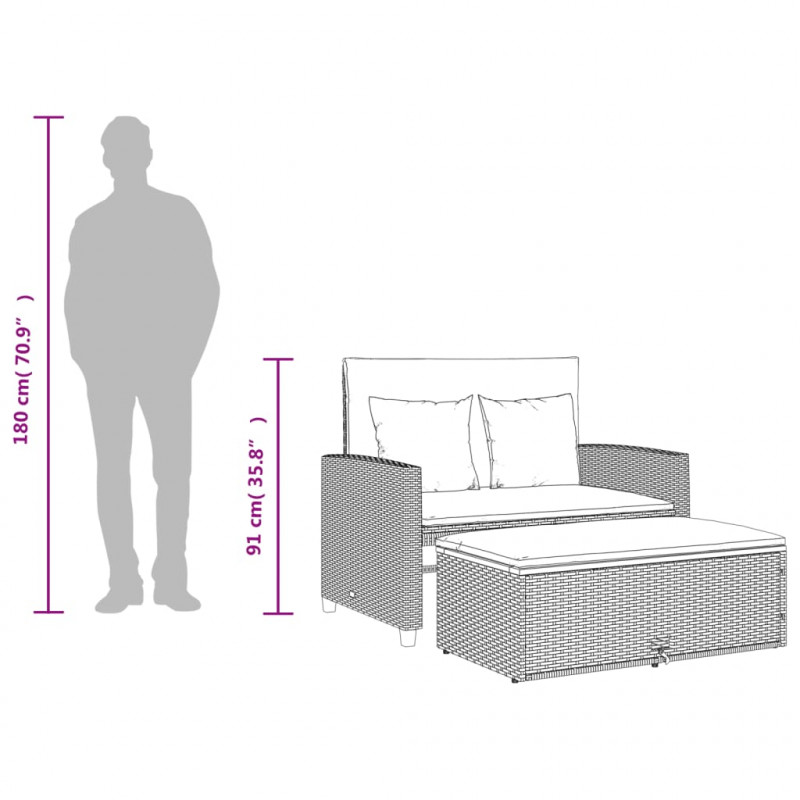 Sofa ogrodowa z poduszkami, 2-os., szara, rattan PE i akacja