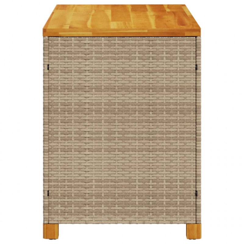 Skrzynia ogrodowa, beżowa, 110x55x63 cm, polirattan i akacja