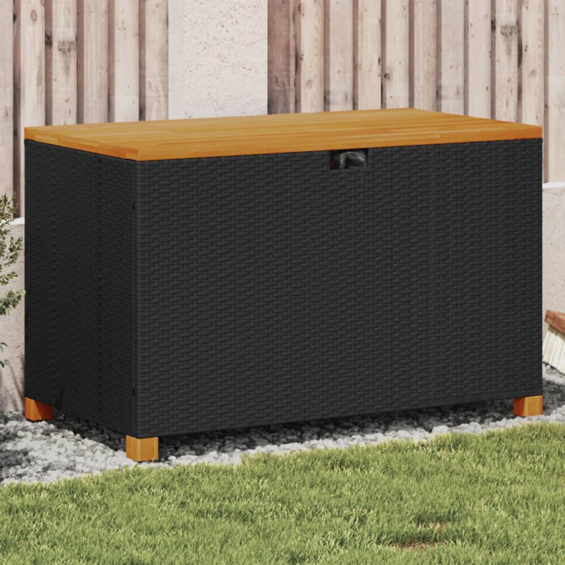 Skrzynia ogrodowa, czarna, 110x55x63 cm, polirattan i akacja