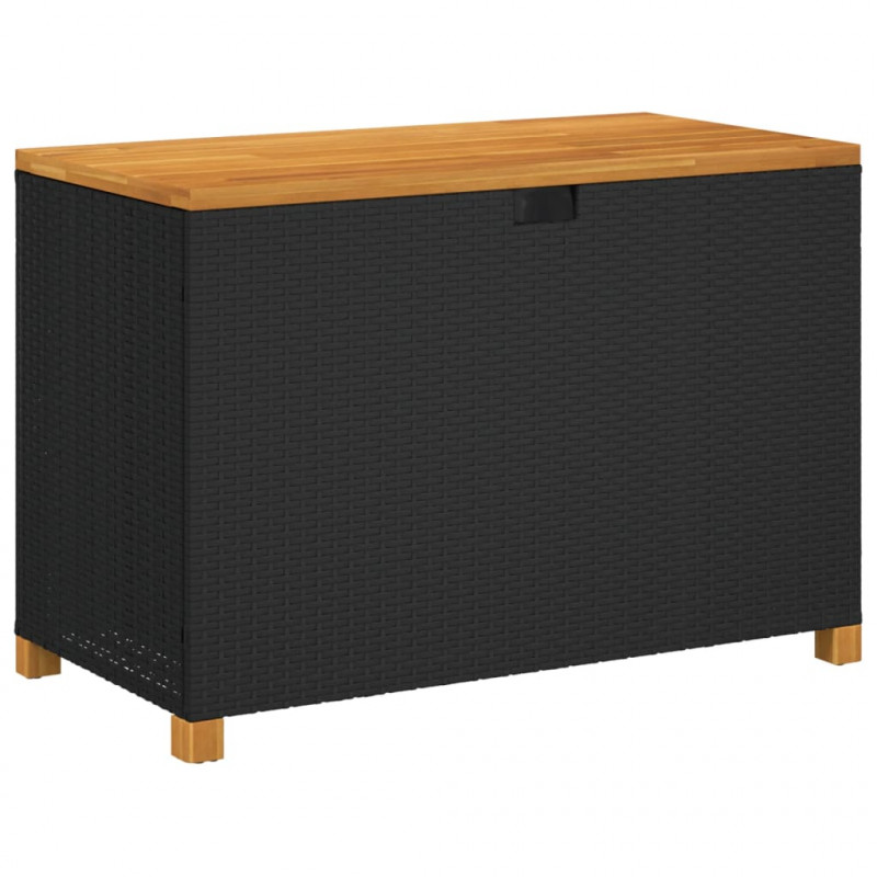 Skrzynia ogrodowa, czarna, 110x55x63 cm, polirattan i akacja