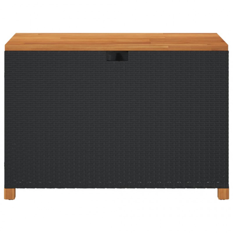 Skrzynia ogrodowa, czarna, 110x55x63 cm, polirattan i akacja