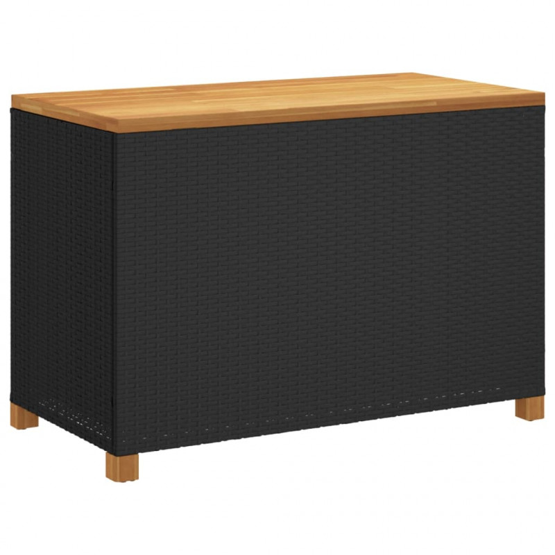 Skrzynia ogrodowa, czarna, 110x55x63 cm, polirattan i akacja