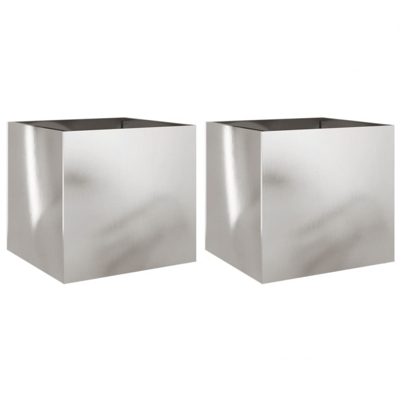 Donice, 2 szt., srebrne, 42x40x39 cm, stal nierdzewna