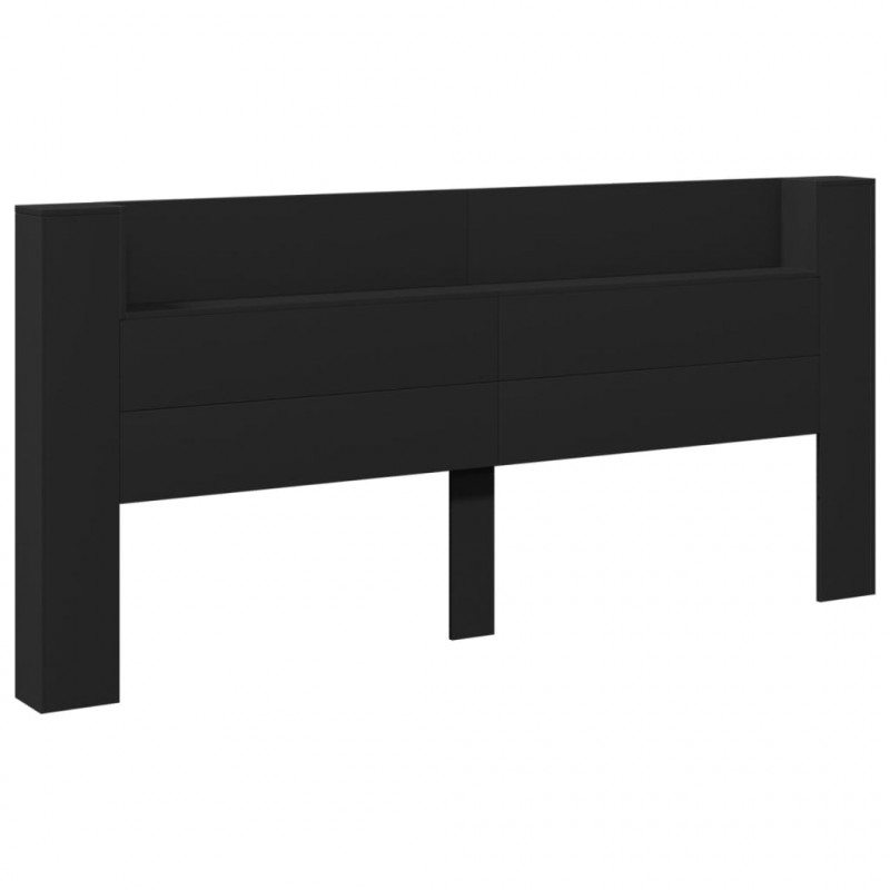 Zagłówek z półką i oświetleniem LED, czarny, 220x16,5x103,5cm