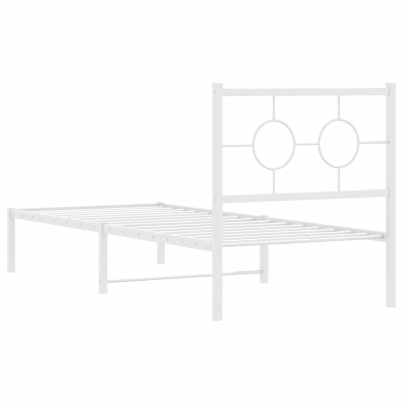 Metalowa rama łóżka z wezgłowiem, biała, 80x200 cm