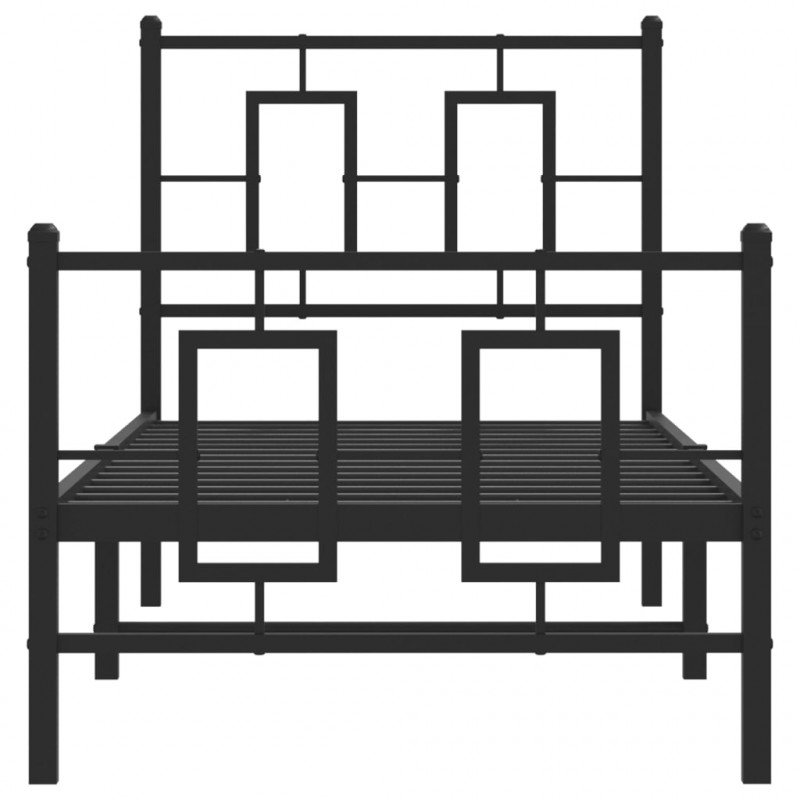 Metalowa rama łóżka z wezgłowiem i zanóżkiem, czarna, 75x190 cm