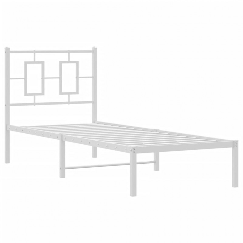 Metalowe łóżko z wezgłowiem, bez materaca, białe, 75x190 cm