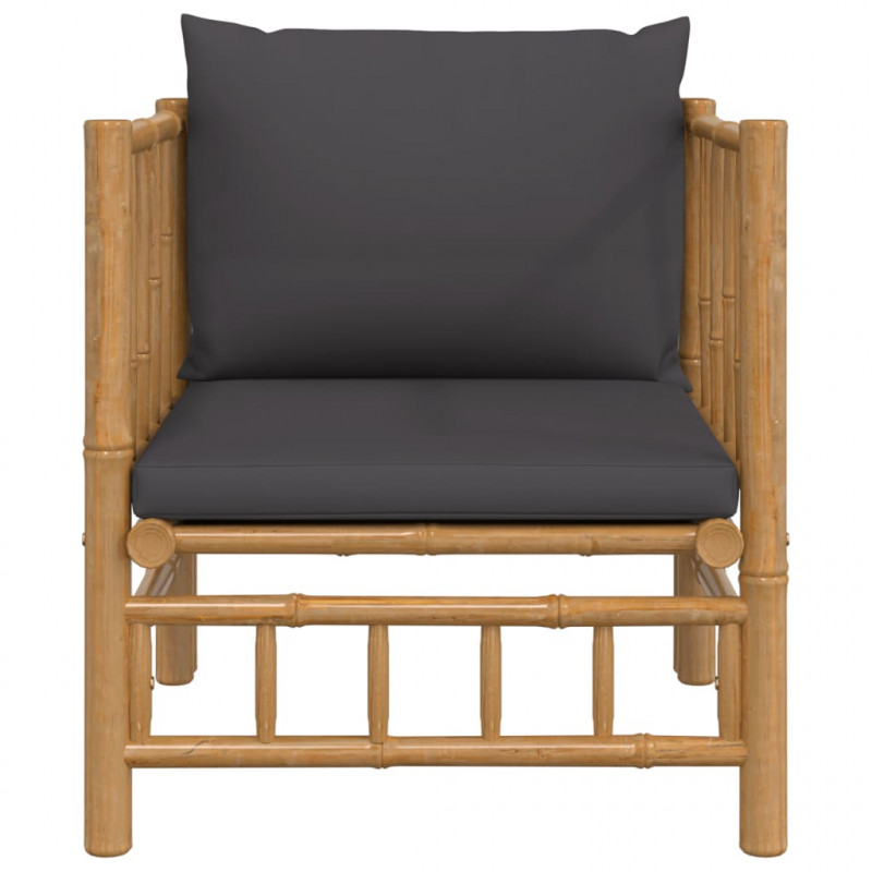 Sofa ogrodowa z ciemnoszarymi poduszkami, bambusowa