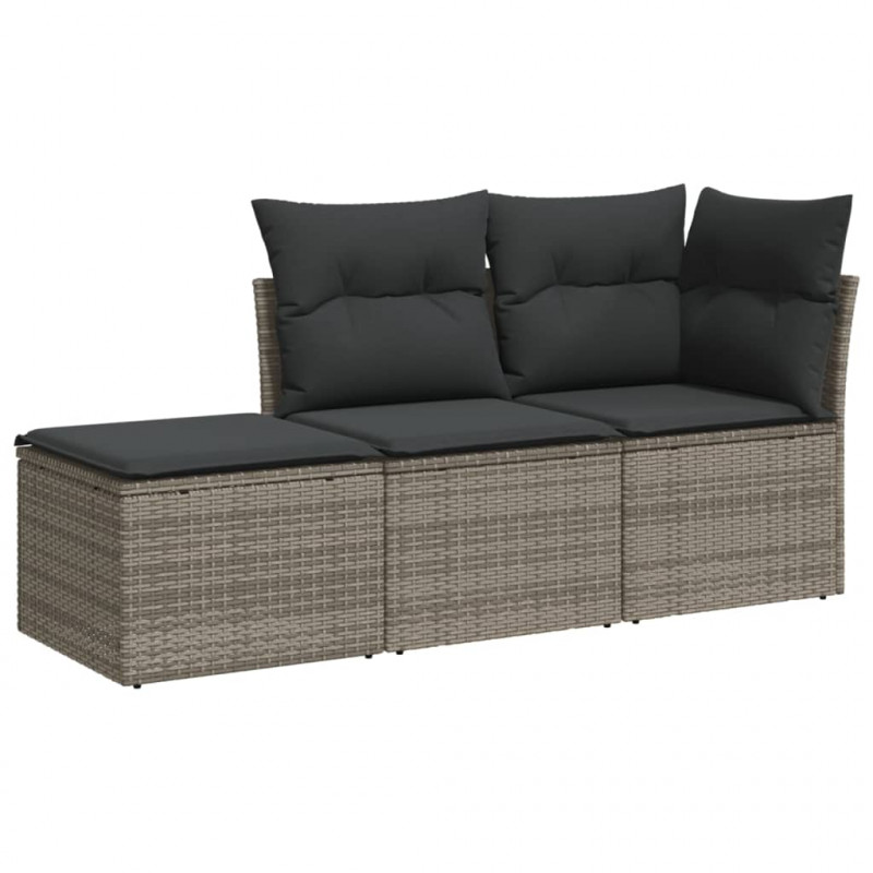3-częściowa sofa do ogrodu, z poduszkami, szara, polirattanowa