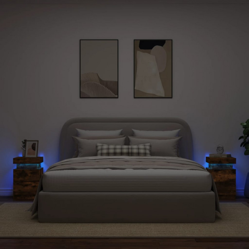 Szafki nocne z LED, 2 szt., przydymiony dąb, 35x39x55 cm
