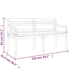 Ławka Batavia z poduszką, 150 cm, lite drewno tekowe