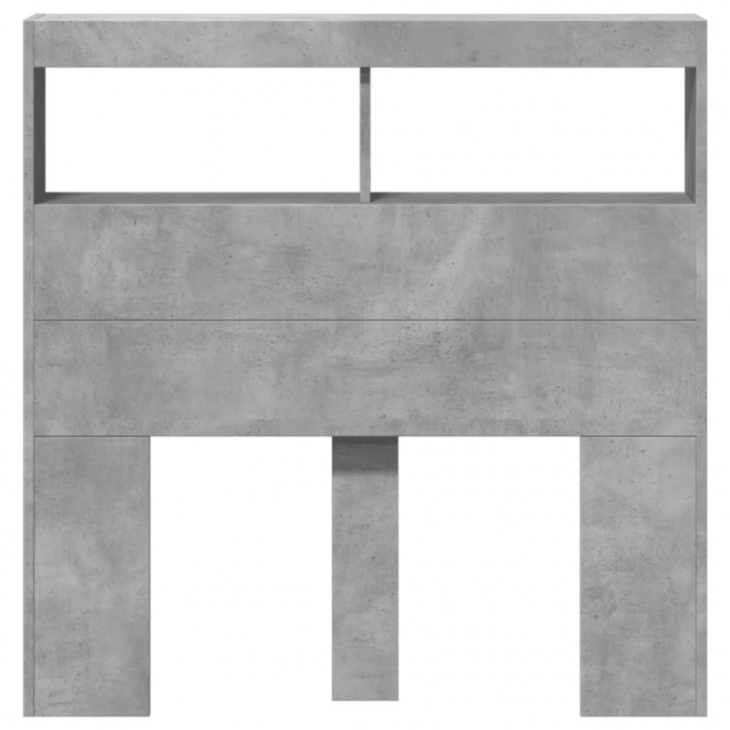 Zagłówek z półkami i LED, szarość betonu, 100x17x102 cm