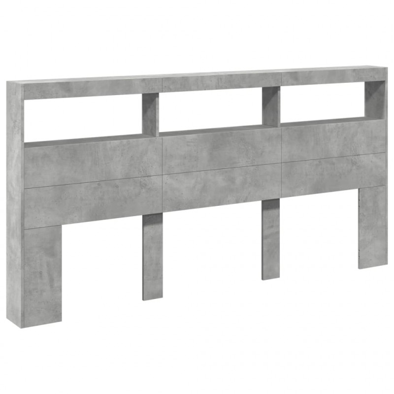 Zagłówek z półkami i LED, szarość betonu, 200x17x102 cm
