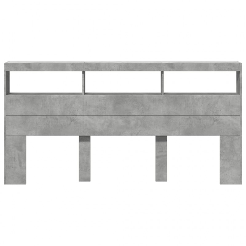 Zagłówek z półkami i LED, szarość betonu, 200x17x102 cm