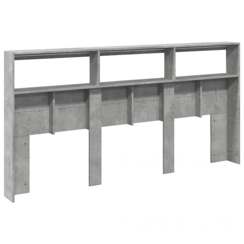Zagłówek z półkami i LED, szarość betonu, 200x17x102 cm