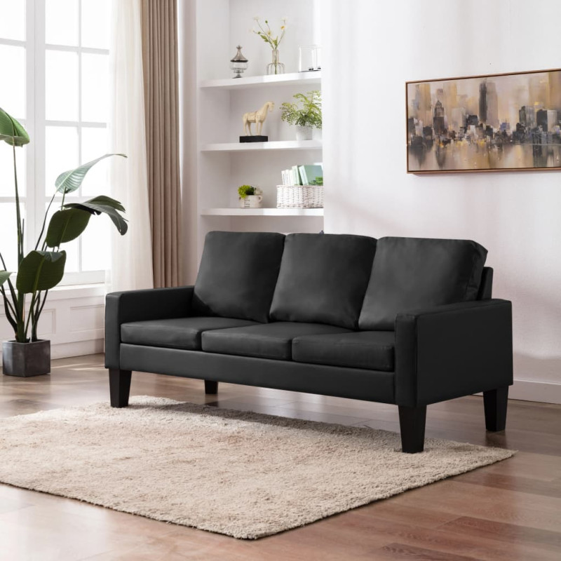 3-osobowa sofa, czarna, sztuczna skóra