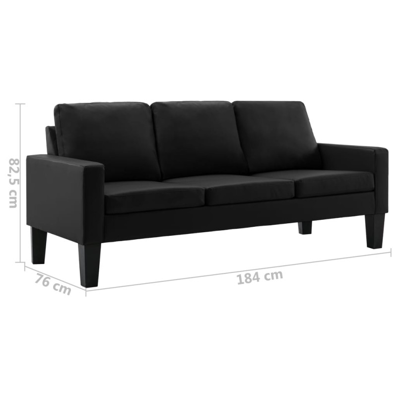 3-osobowa sofa, czarna, sztuczna skóra