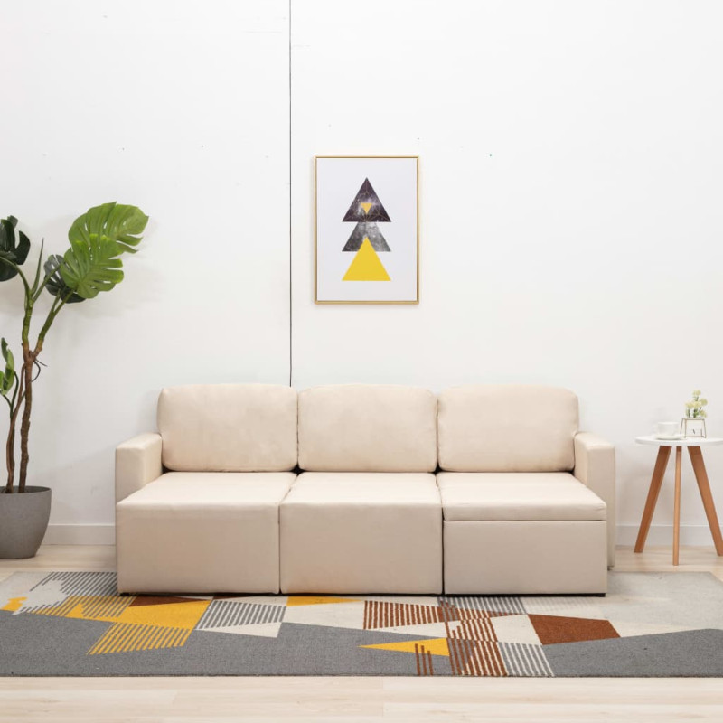 3-osobowa, rozkładana sofa modułowa, kremowa, tkanina