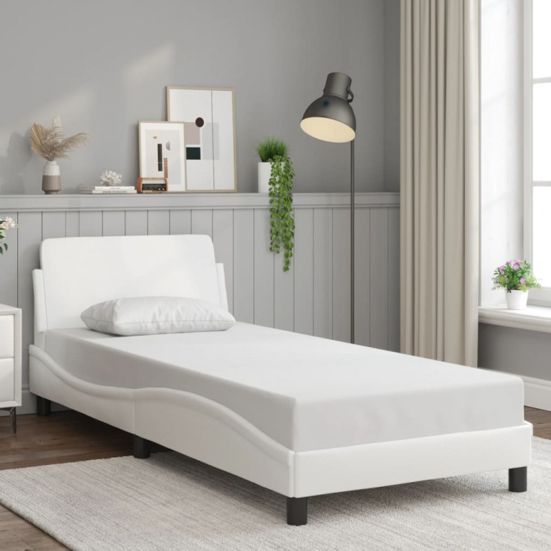 Rama łóżka z zagłówkiem, biała, 80x200 cm, sztuczna skóra