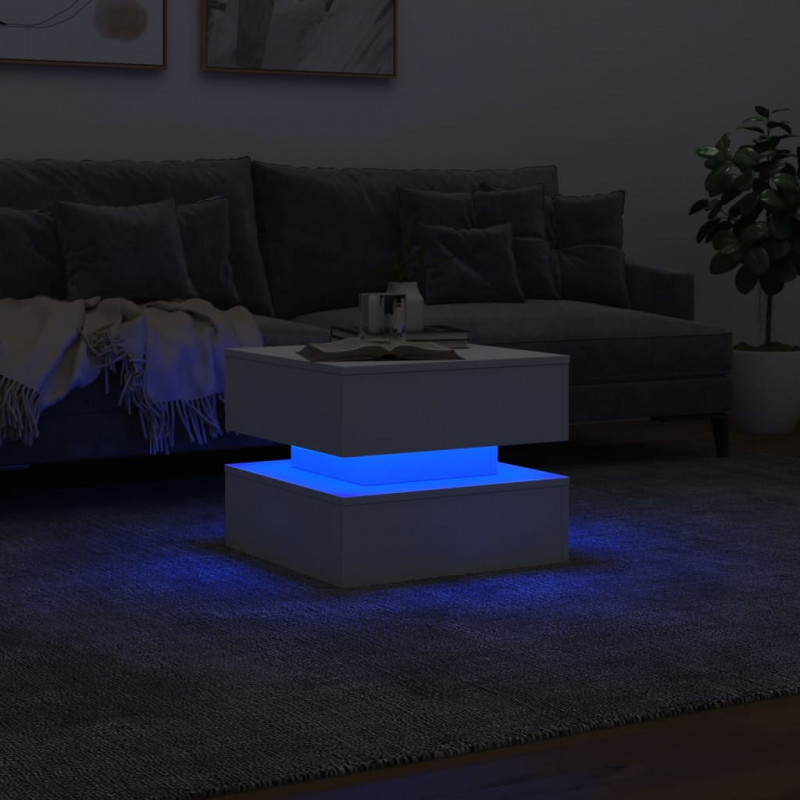 Stolik kawowy z oświetleniem LED, biały, 50x50x40 cm