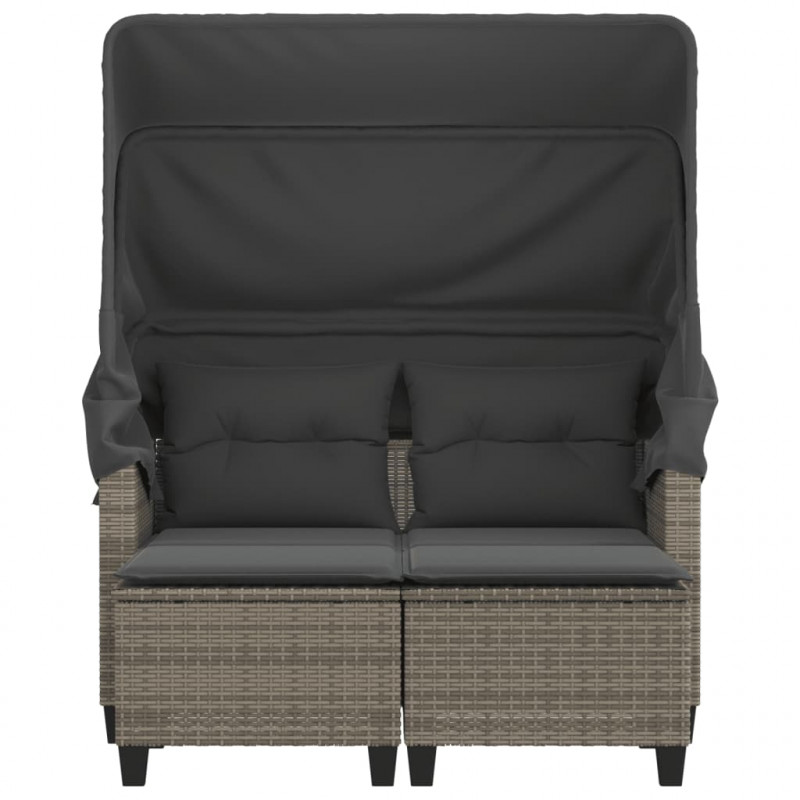 2-os. sofa ogrodowa z daszkiem i podnóżkami, szara, rattan PE