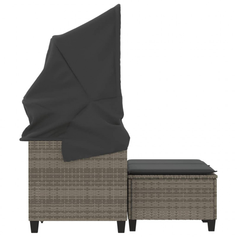 2-os. sofa ogrodowa z daszkiem i podnóżkami, szara, rattan PE