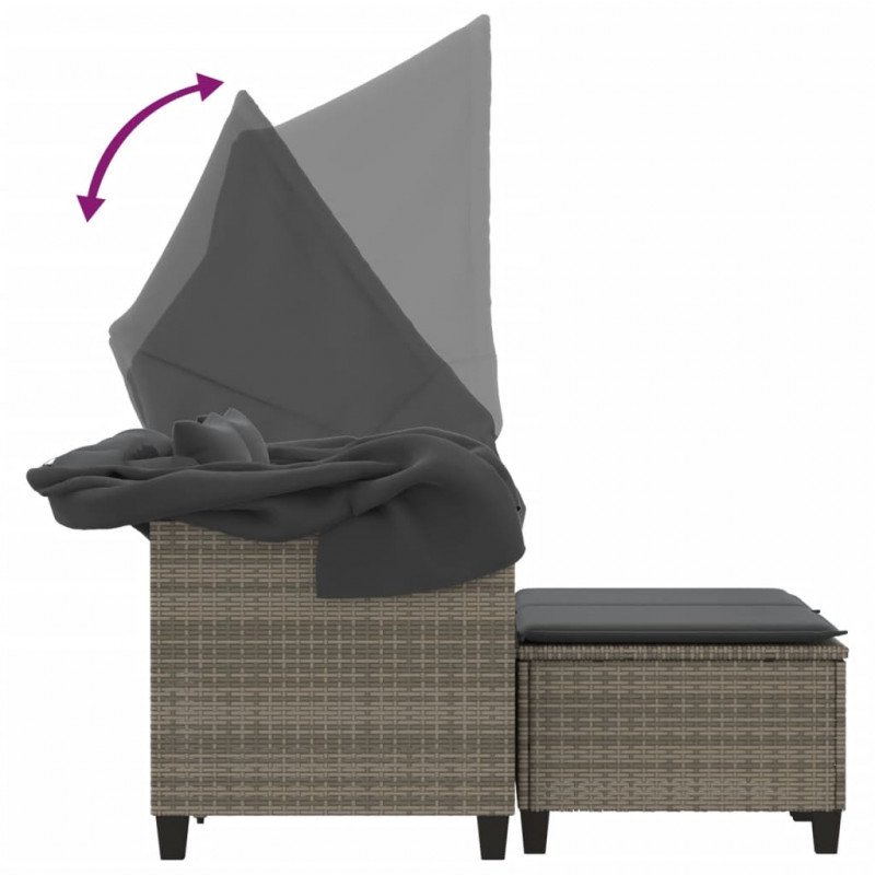 2-os. sofa ogrodowa z daszkiem i podnóżkami, szara, rattan PE
