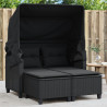 2-os. sofa ogrodowa z daszkiem i podnóżkami, czarna, rattan PE