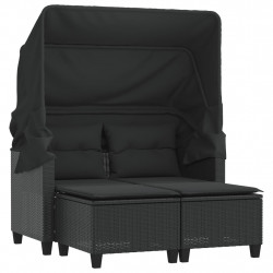 2-os. sofa ogrodowa z daszkiem i podnóżkami, czarna, rattan PE