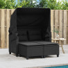 2-os. sofa ogrodowa z daszkiem i podnóżkami, czarna, rattan PE