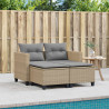 Sofa ogrodowa 2-osobowa ze stołkami, beżowa, rattan PE