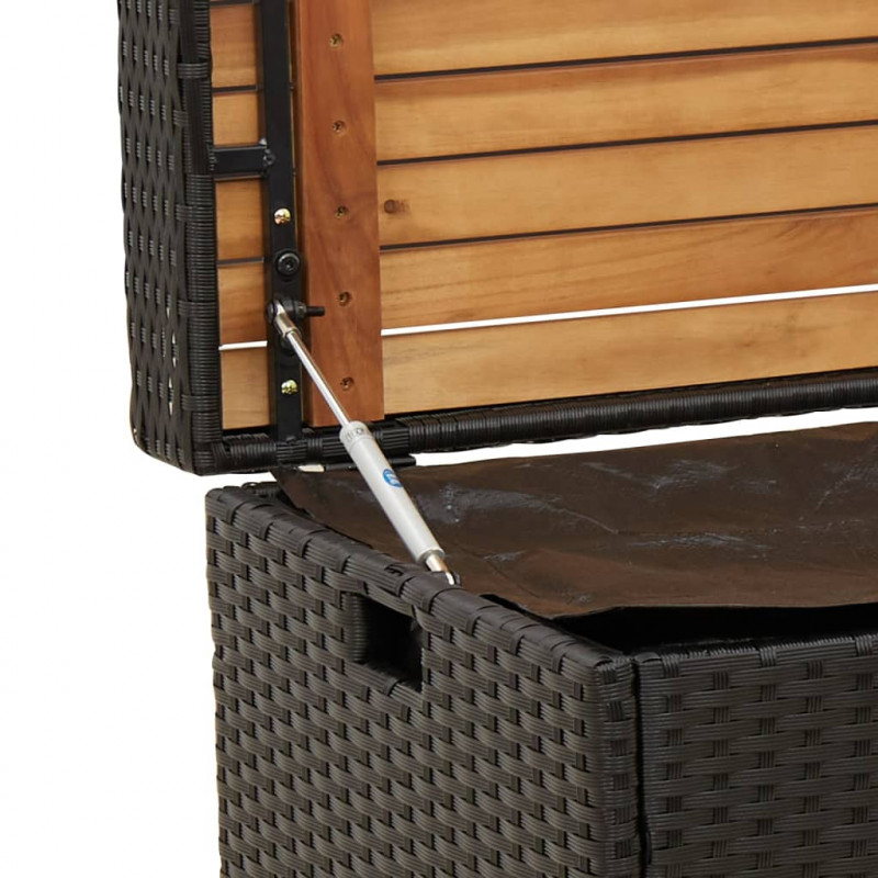 Ławka ze schowkiem, czarna, 100x50x52 cm, polirattan i akacja