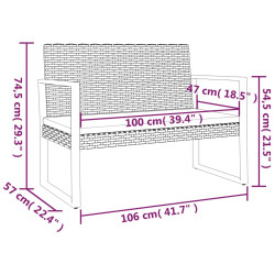 Ławka ogrodowa z poduszkami, czarna, 106 cm, polirattan