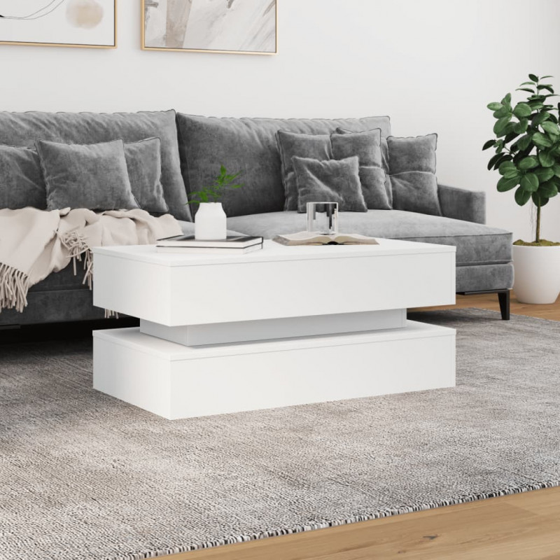 Stolik kawowy z oświetleniem LED, biały, 90x50x40 cm
