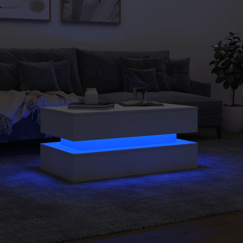 Stolik kawowy z oświetleniem LED, biały, 90x50x40 cm
