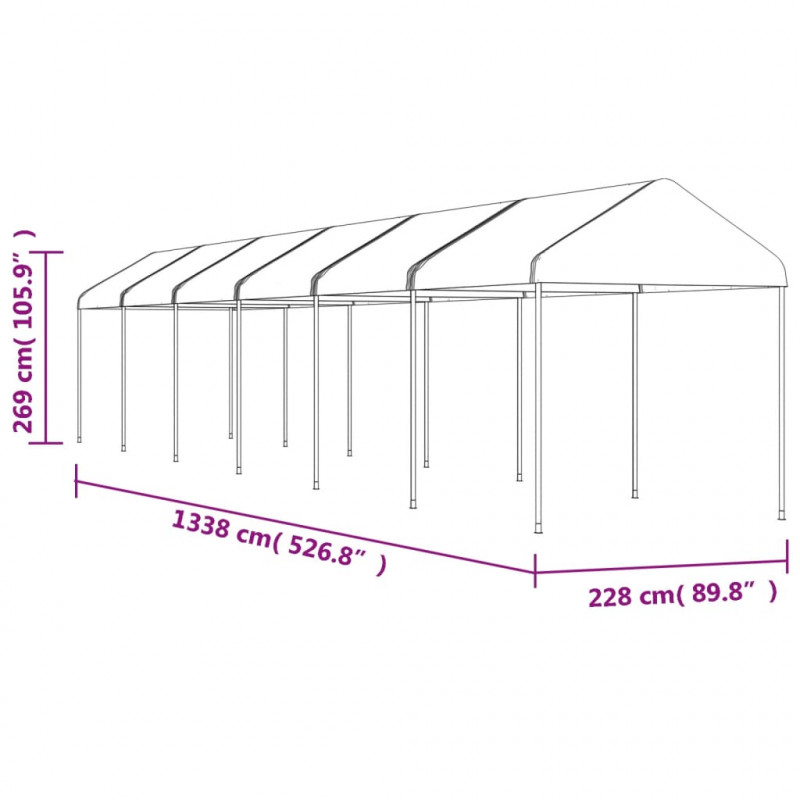 Namiot ogrodowy z dachem, biały, 13,38x2,28x2,69 m, polietylen
