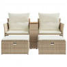 Sofa ogrodowa 2-osobowa ze stołkami, beżowa, rattan PE