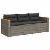 3-osobowa sofa ogrodowa z poduszkami, szara, polirattan