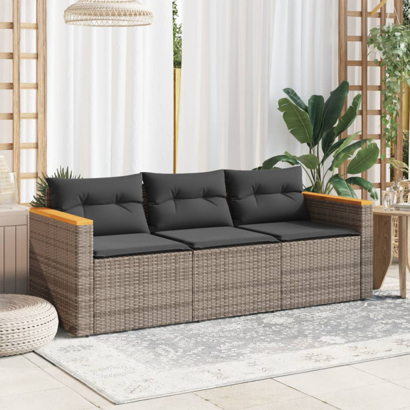 3-osobowa sofa ogrodowa z poduszkami, szara, polirattan