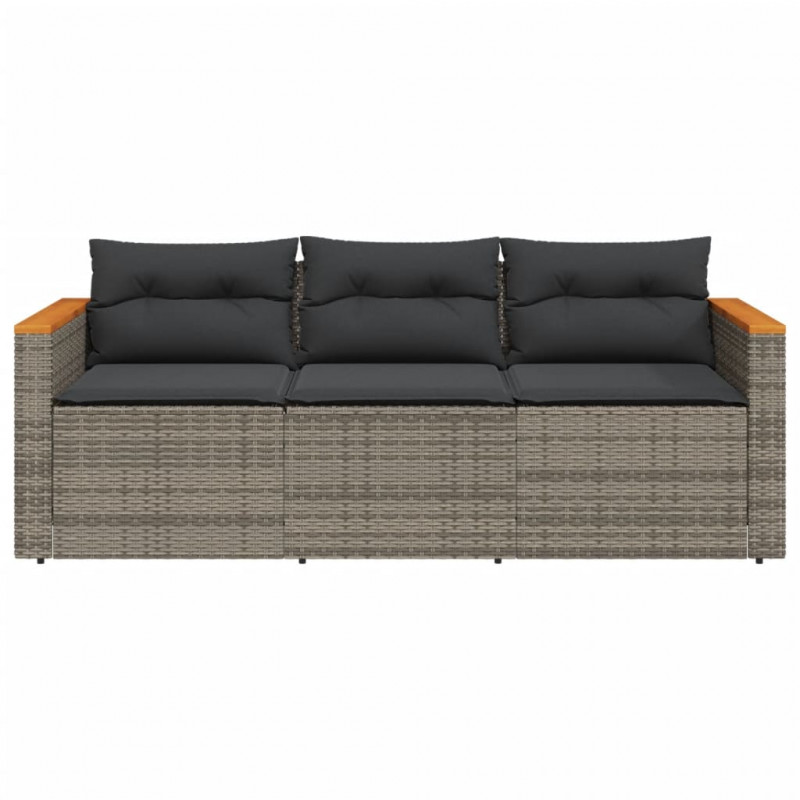 3-osobowa sofa ogrodowa z poduszkami, szara, polirattan