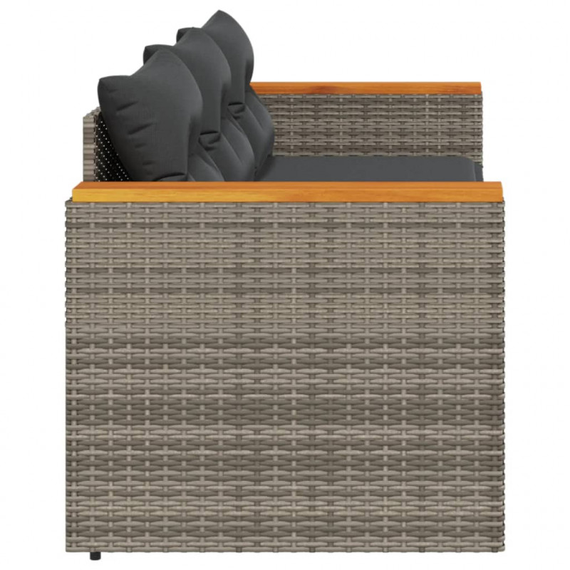 3-osobowa sofa ogrodowa z poduszkami, szara, polirattan