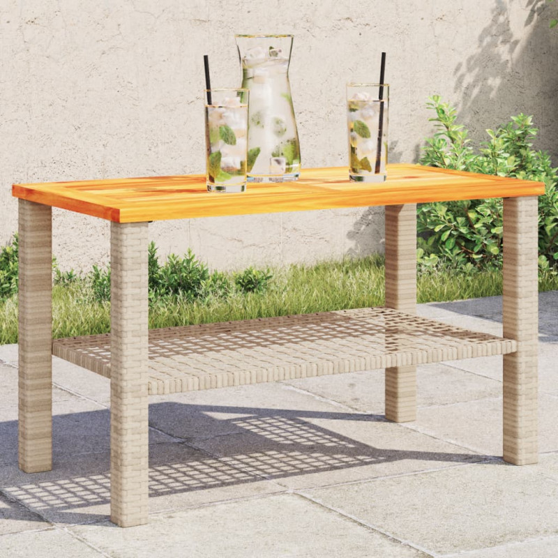 Stolik ogrodowy, beżowy, 70x38x42 cm, polirattan i akacja